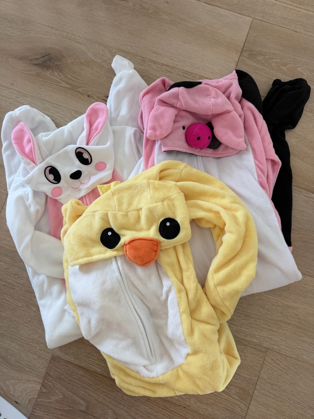 Unisex Adult Animal Onesies Trio - Yellow Chick, White Bunny, Pink Pig